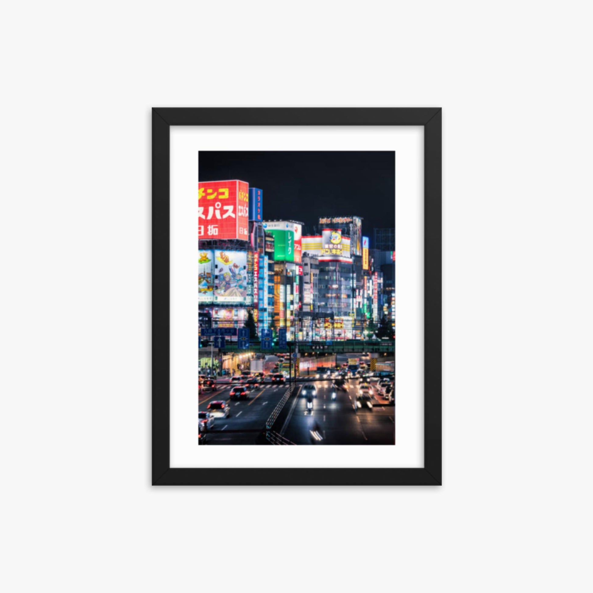 Shinjuku Streets at Night 12x16 in Poster With Black Frame