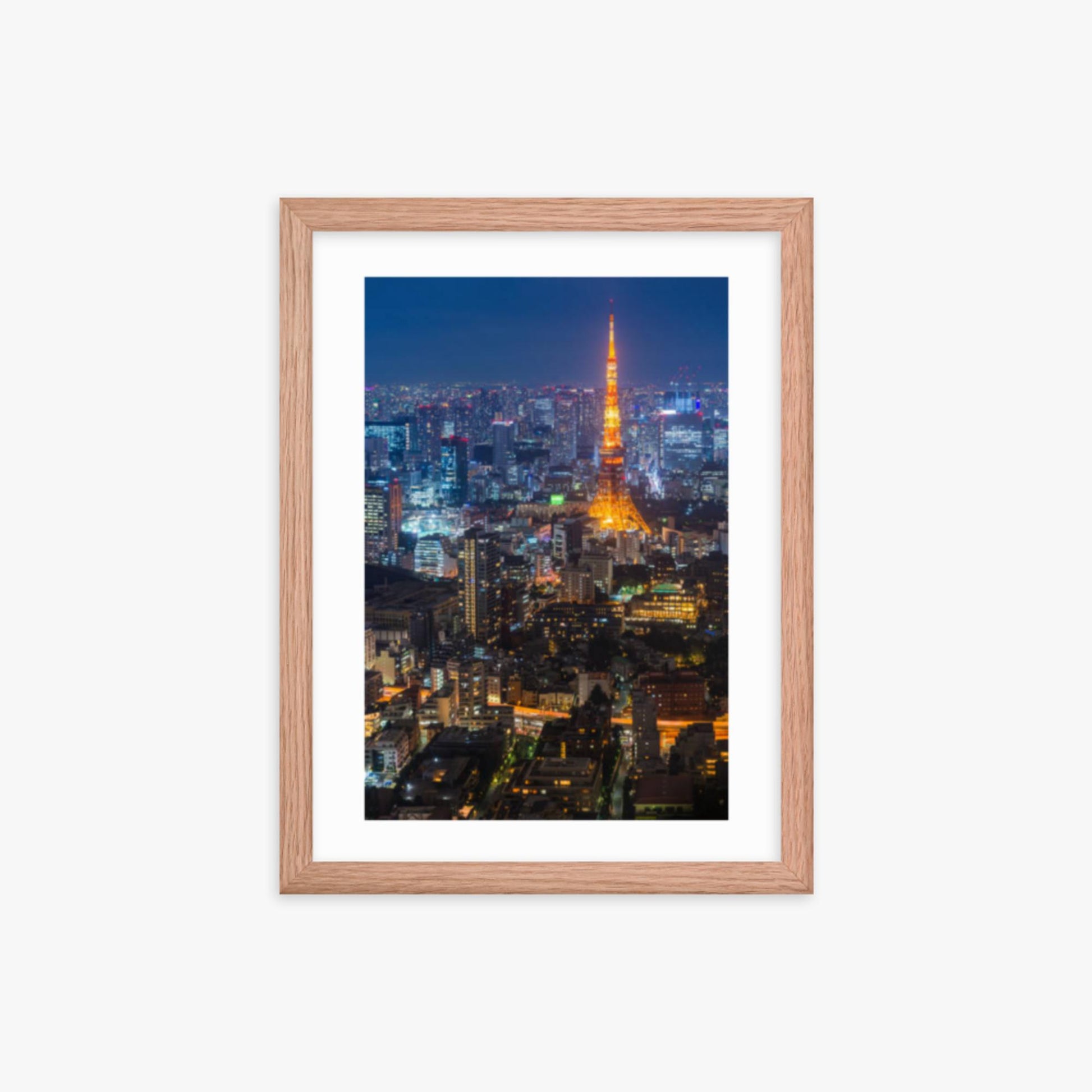 Tokyo Tower illuminated 12x16 in Poster With Oak Frame