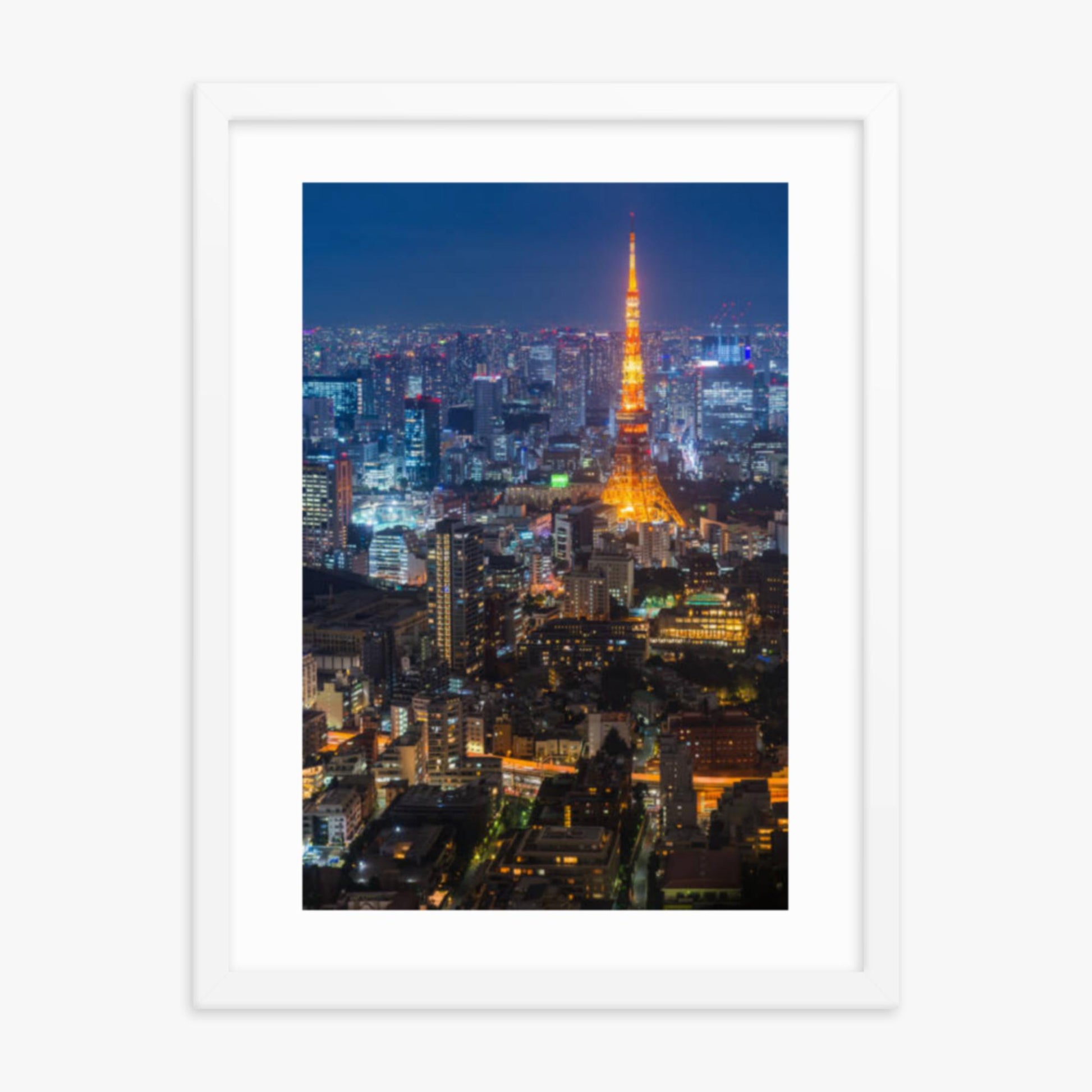 Tokyo Tower illuminated 18x24 in Poster With White Frame