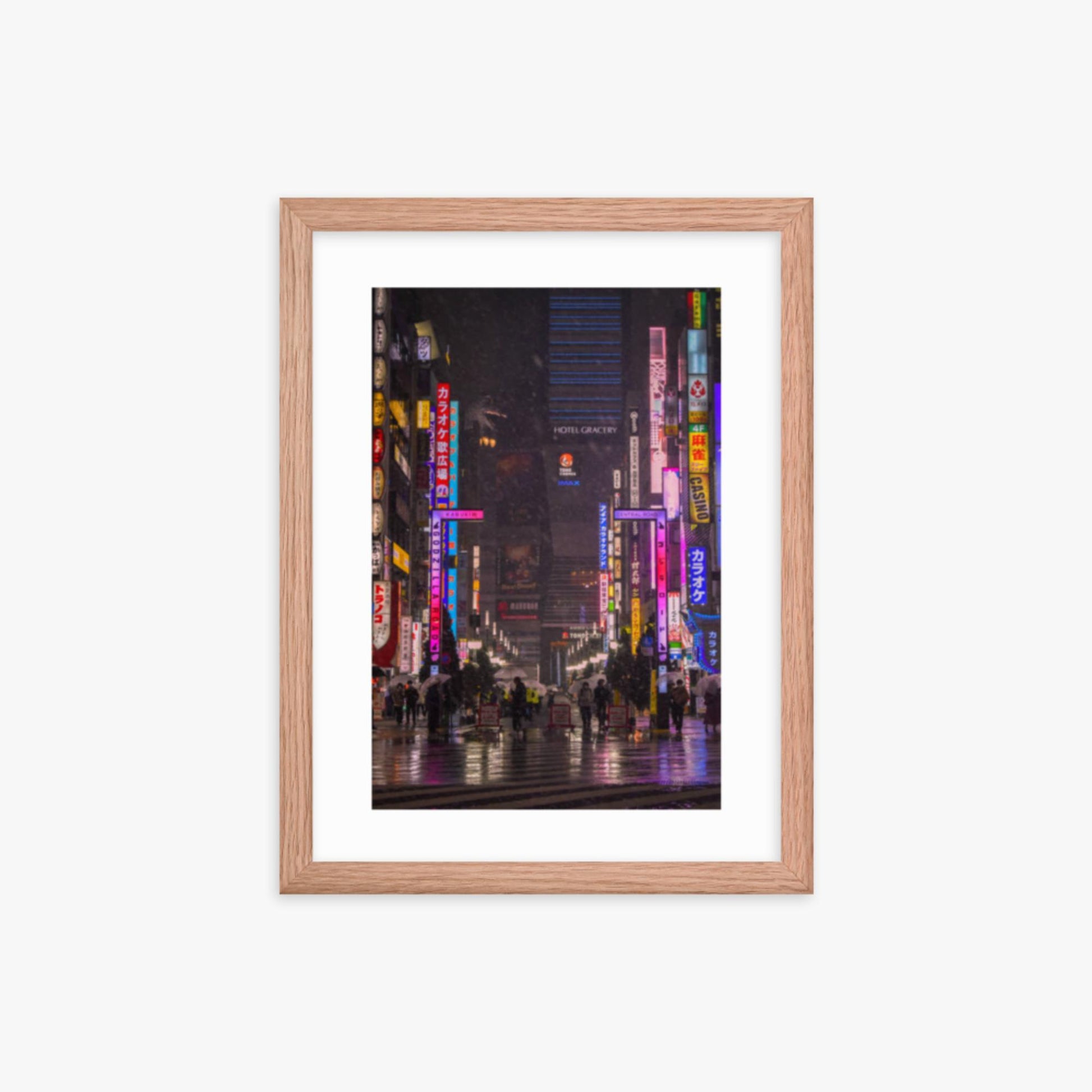 Snowy Shinjuku 12x16 in Poster With Oak Frame