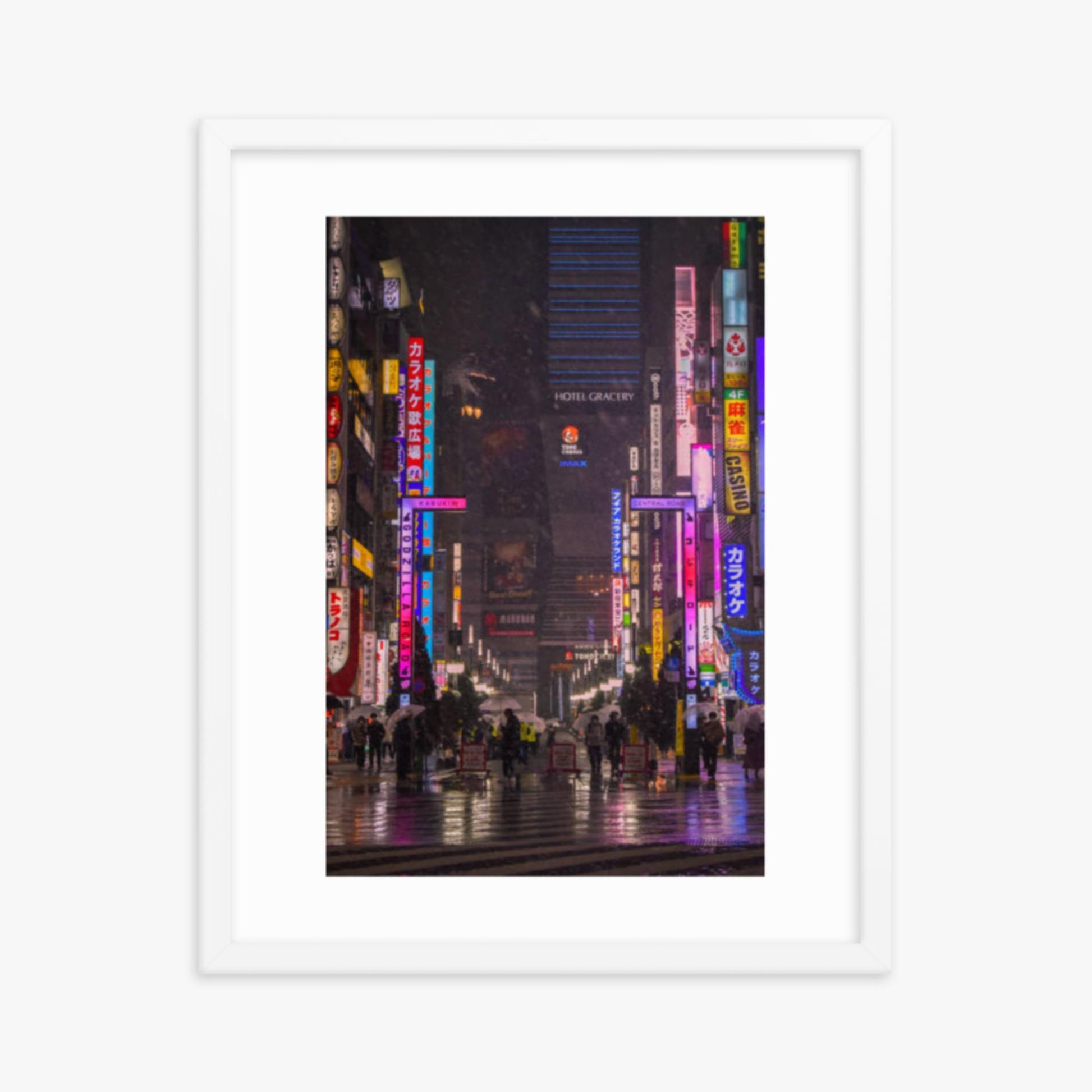 Snowy Shinjuku 16x20 in Poster With White Frame