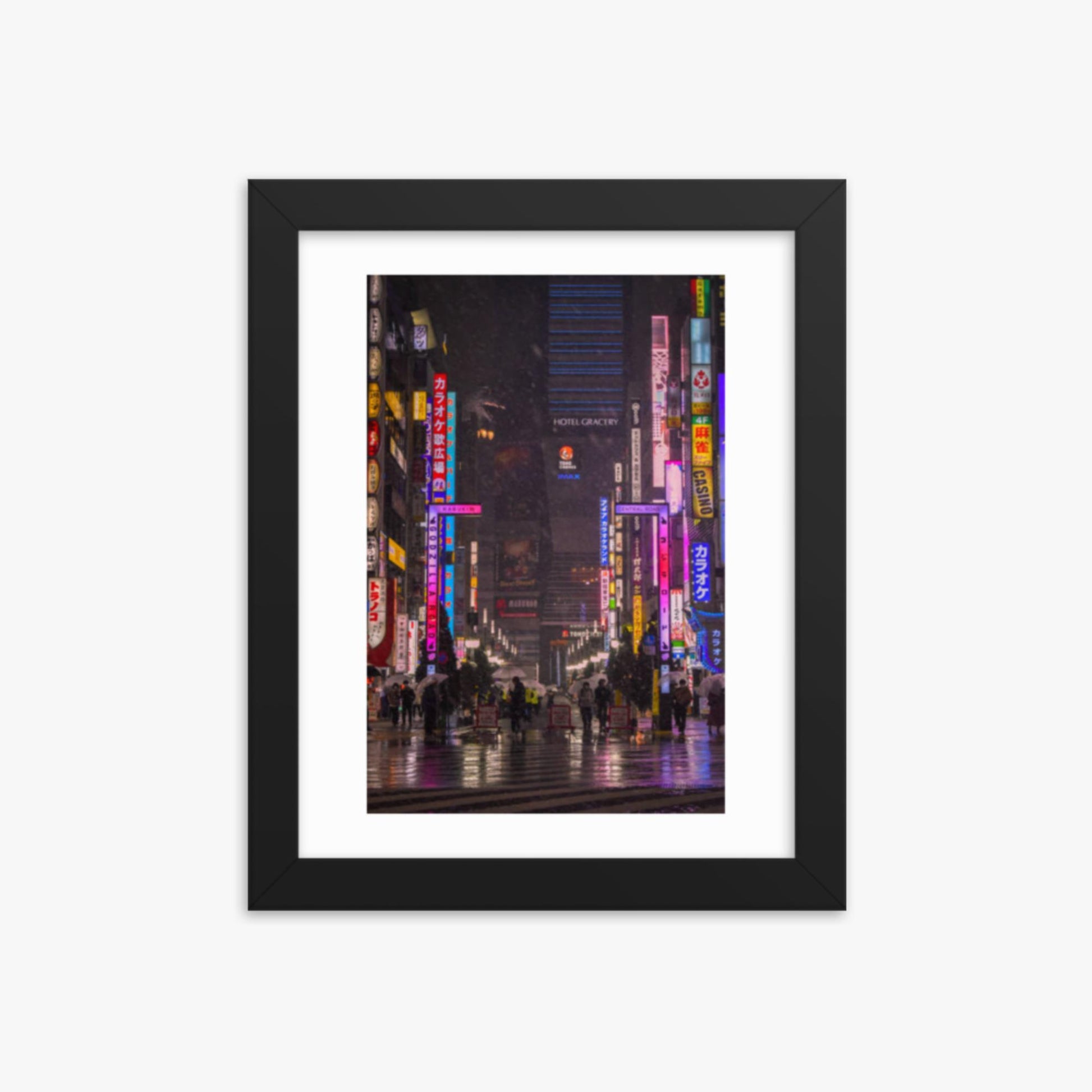 Snowy Shinjuku 8x10 in Poster With Black Frame