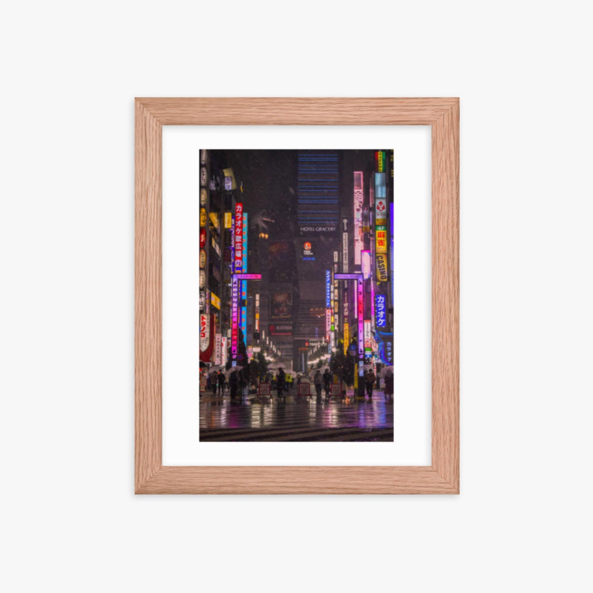 Snowy Shinjuku 8x10 in Poster With Oak Frame