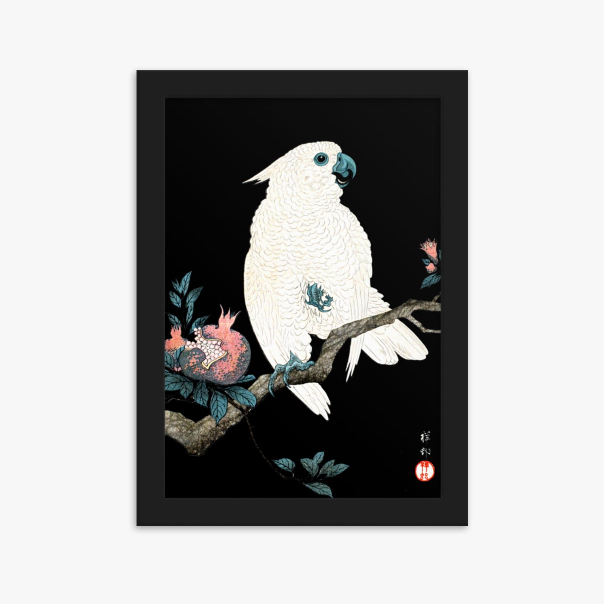 Ohara Koson - Cockatoo with Pomegranate 21x30 cm Poster With Black Frame