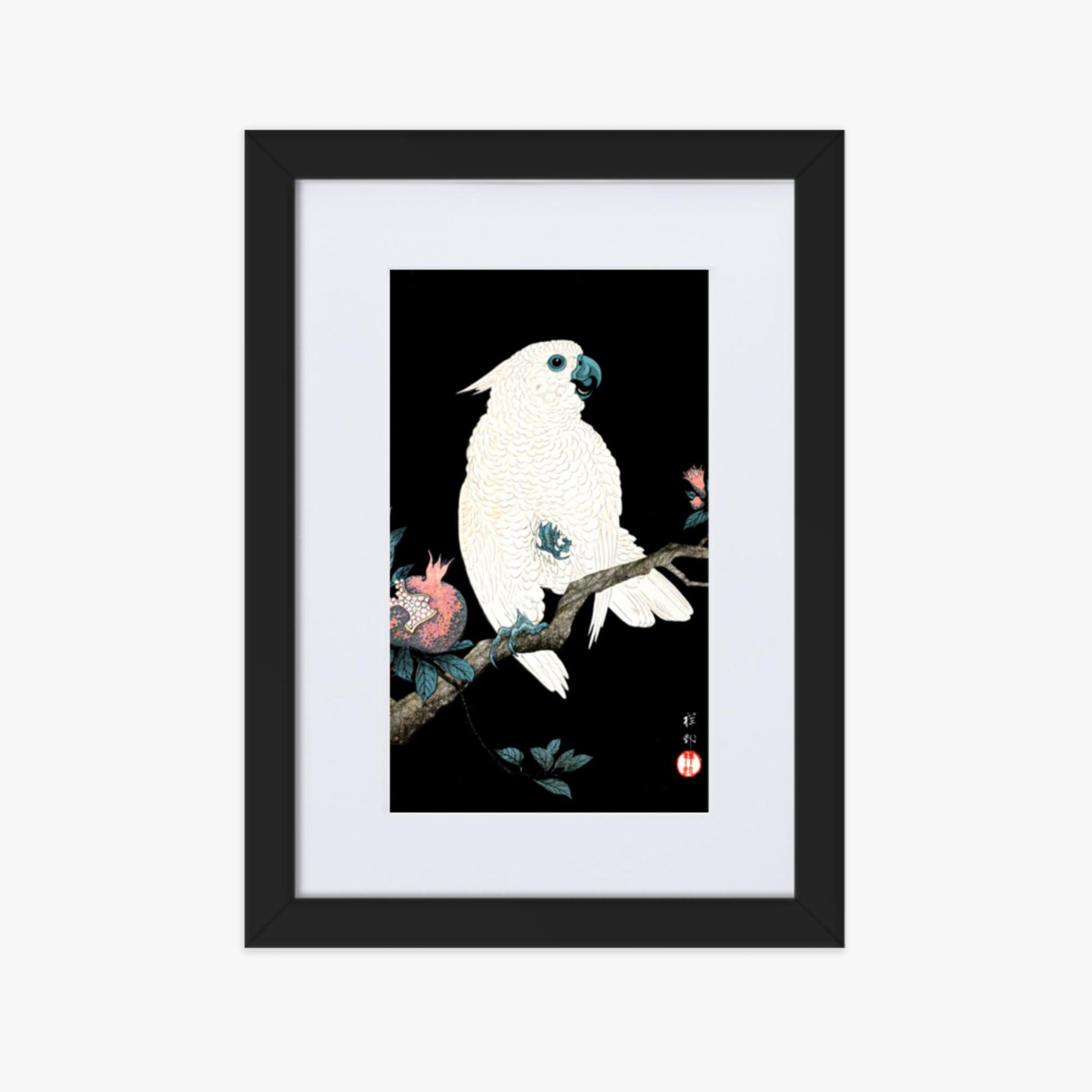 Ohara Koson - Cockatoo with Pomegranate 21x30 cm Poster With Black Frame