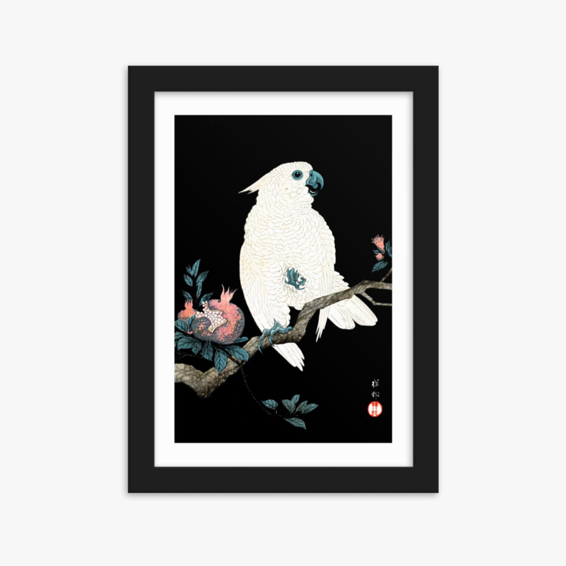 Ohara Koson - Cockatoo with Pomegranate 21x30 cm Poster With Black Frame