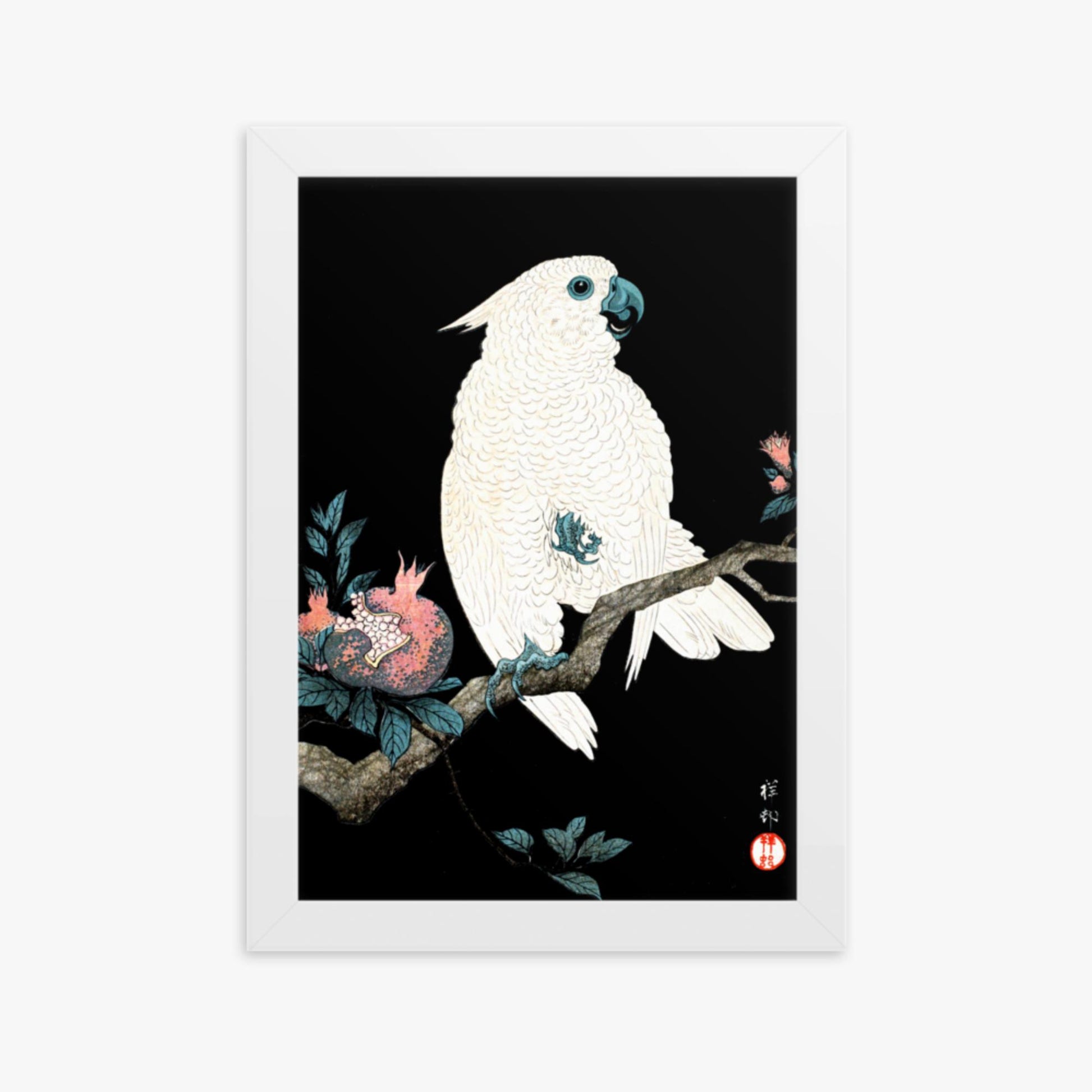 Ohara Koson - Cockatoo with Pomegranate 21x30 cm Poster With White Frame