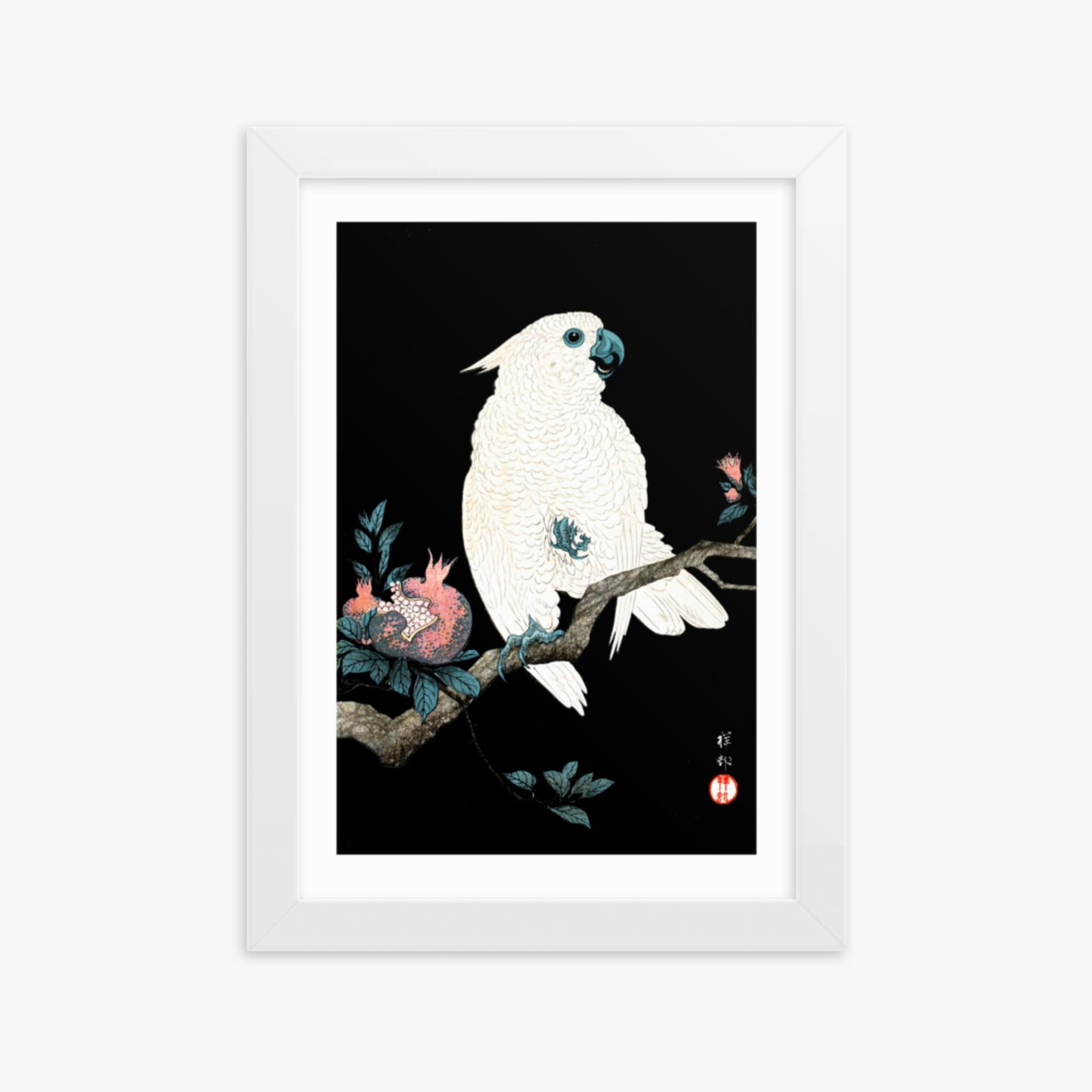 Ohara Koson - Cockatoo with Pomegranate 21x30 cm Poster With White Frame