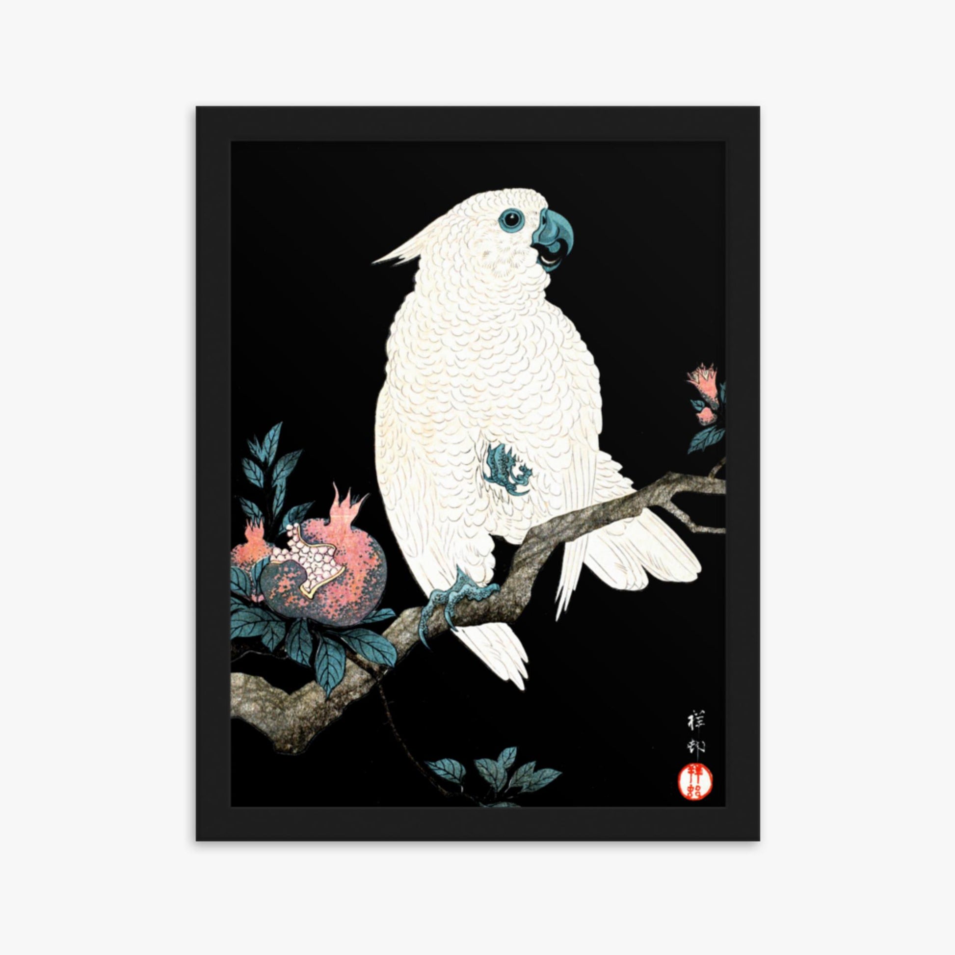 Ohara Koson - Cockatoo with Pomegranate 30x40 cm Poster With Black Frame