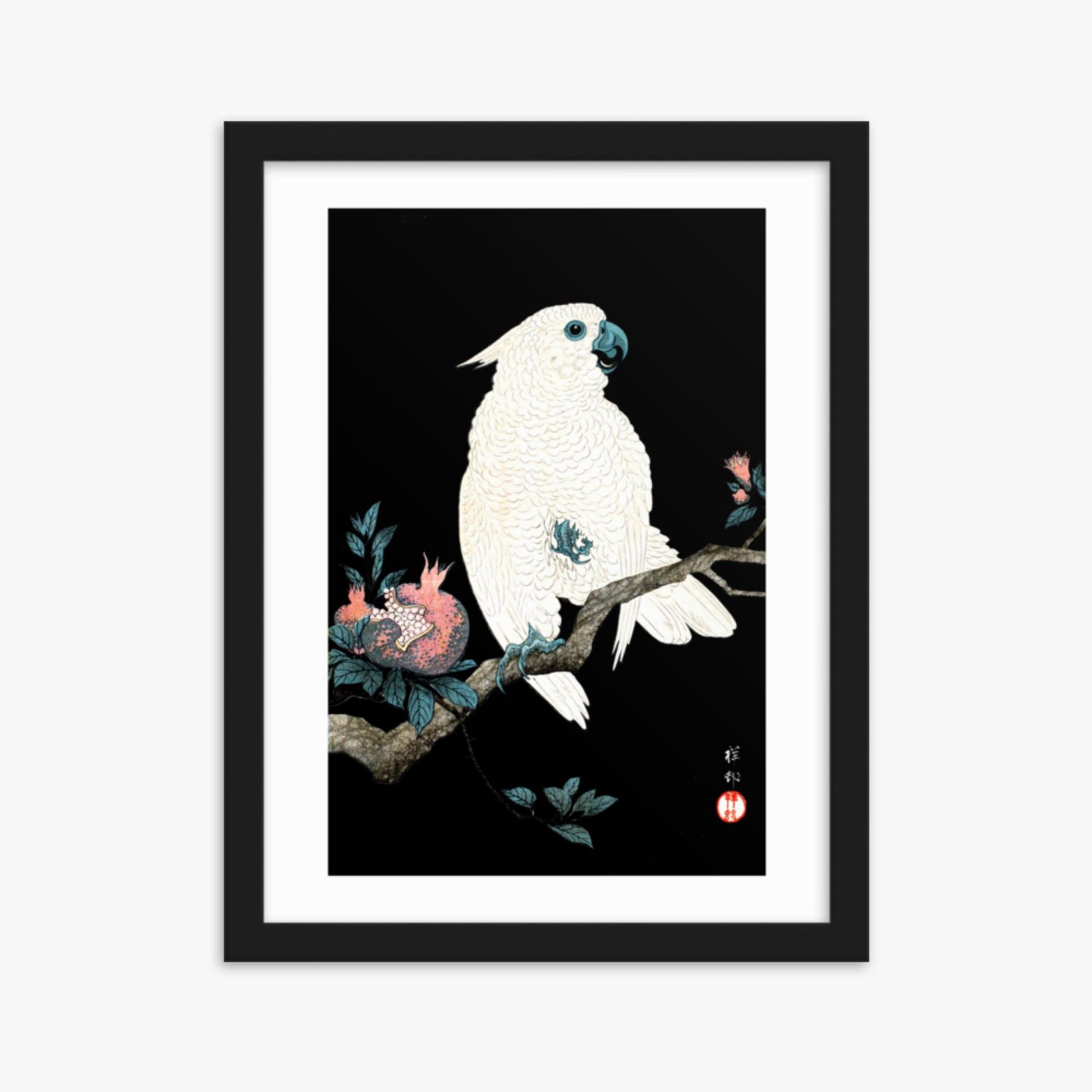 Ohara Koson - Cockatoo with Pomegranate 30x40 cm Poster With Black Frame