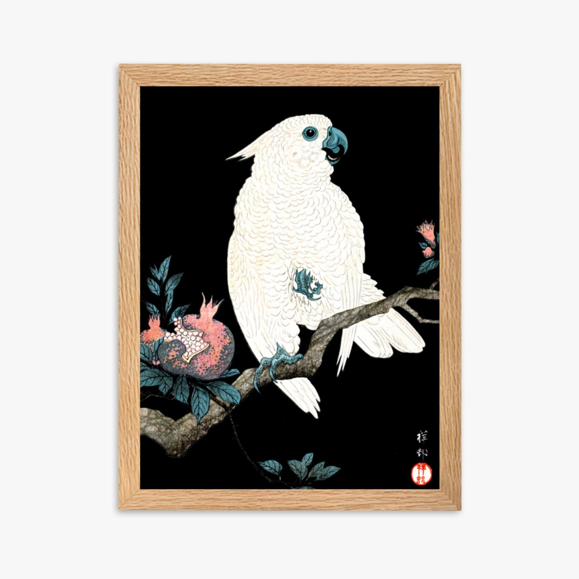 Ohara Koson - Cockatoo with Pomegranate 30x40 cm Poster With Oak Frame