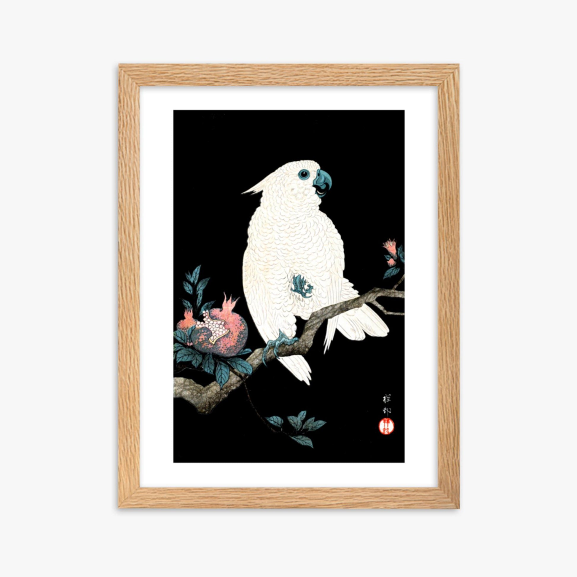 Ohara Koson - Cockatoo with Pomegranate 30x40 cm Poster With Oak Frame