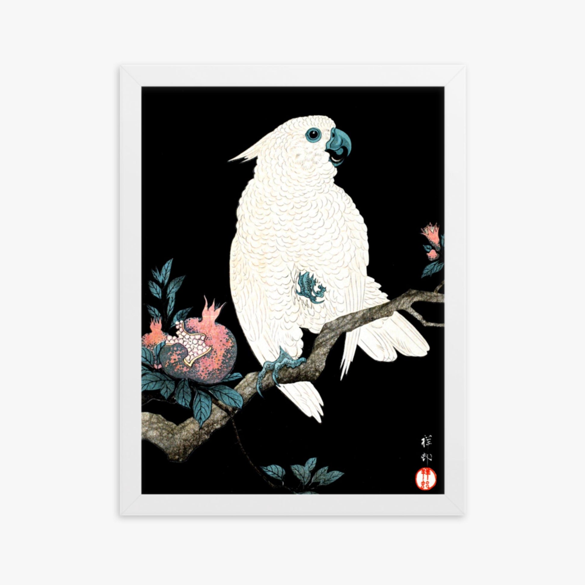 Ohara Koson - Cockatoo with Pomegranate 30x40 cm Poster With White Frame