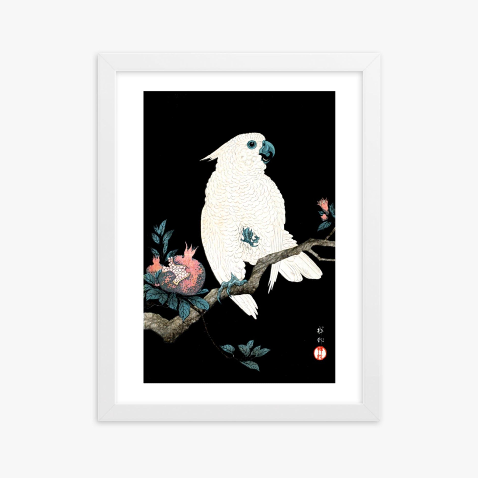 Ohara Koson - Cockatoo with Pomegranate 30x40 cm Poster With White Frame