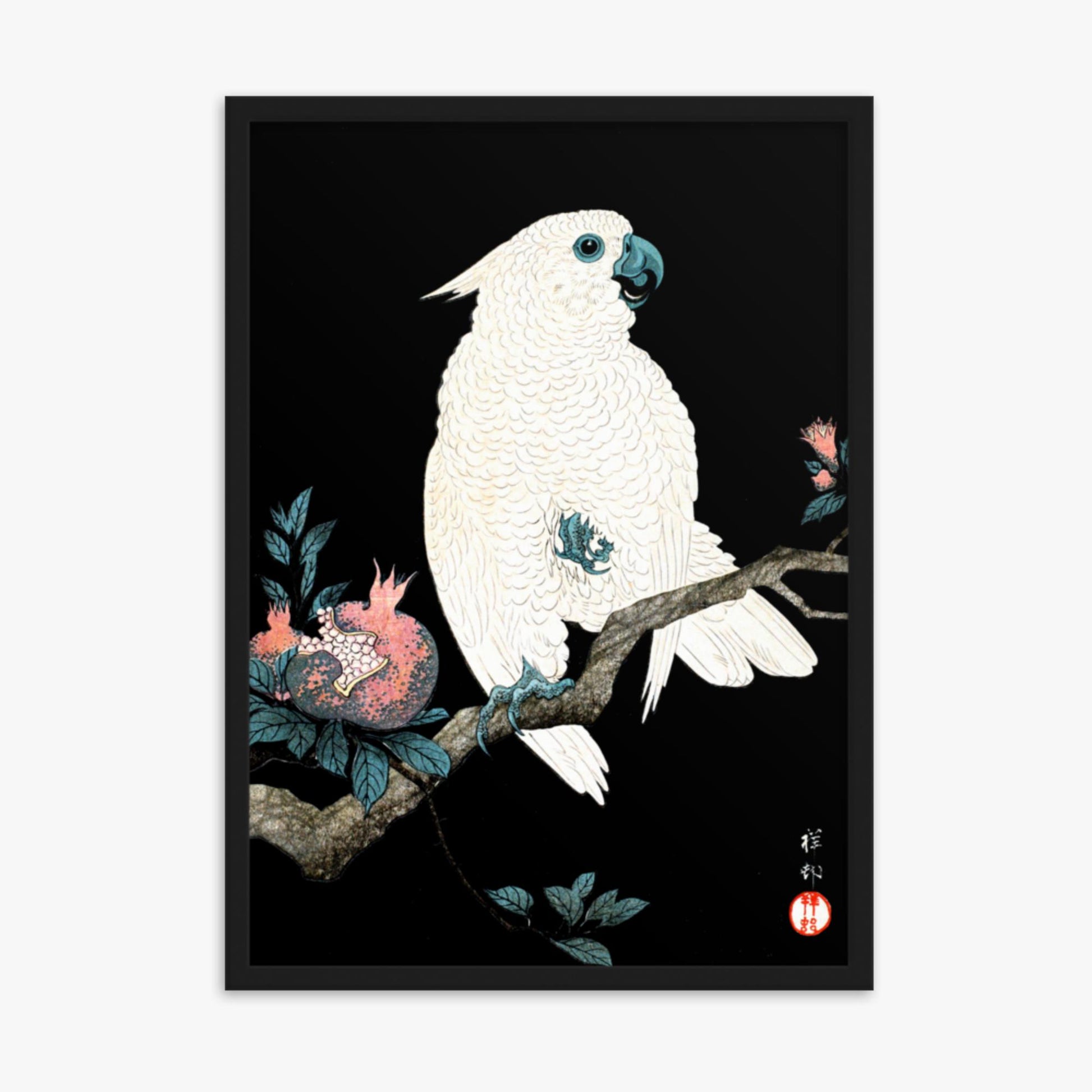 Ohara Koson - Cockatoo with Pomegranate 50x70 cm Poster With Black Frame