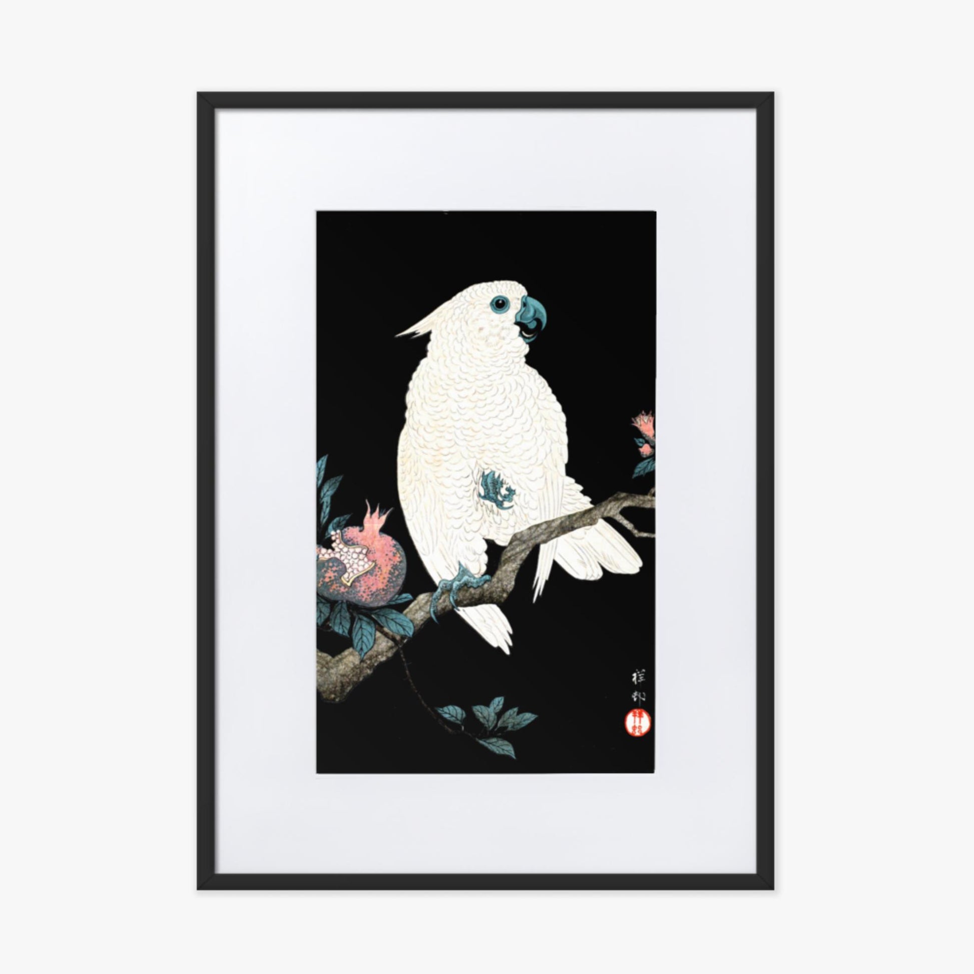 Ohara Koson - Cockatoo with Pomegranate 50x70 cm Poster With Black Frame