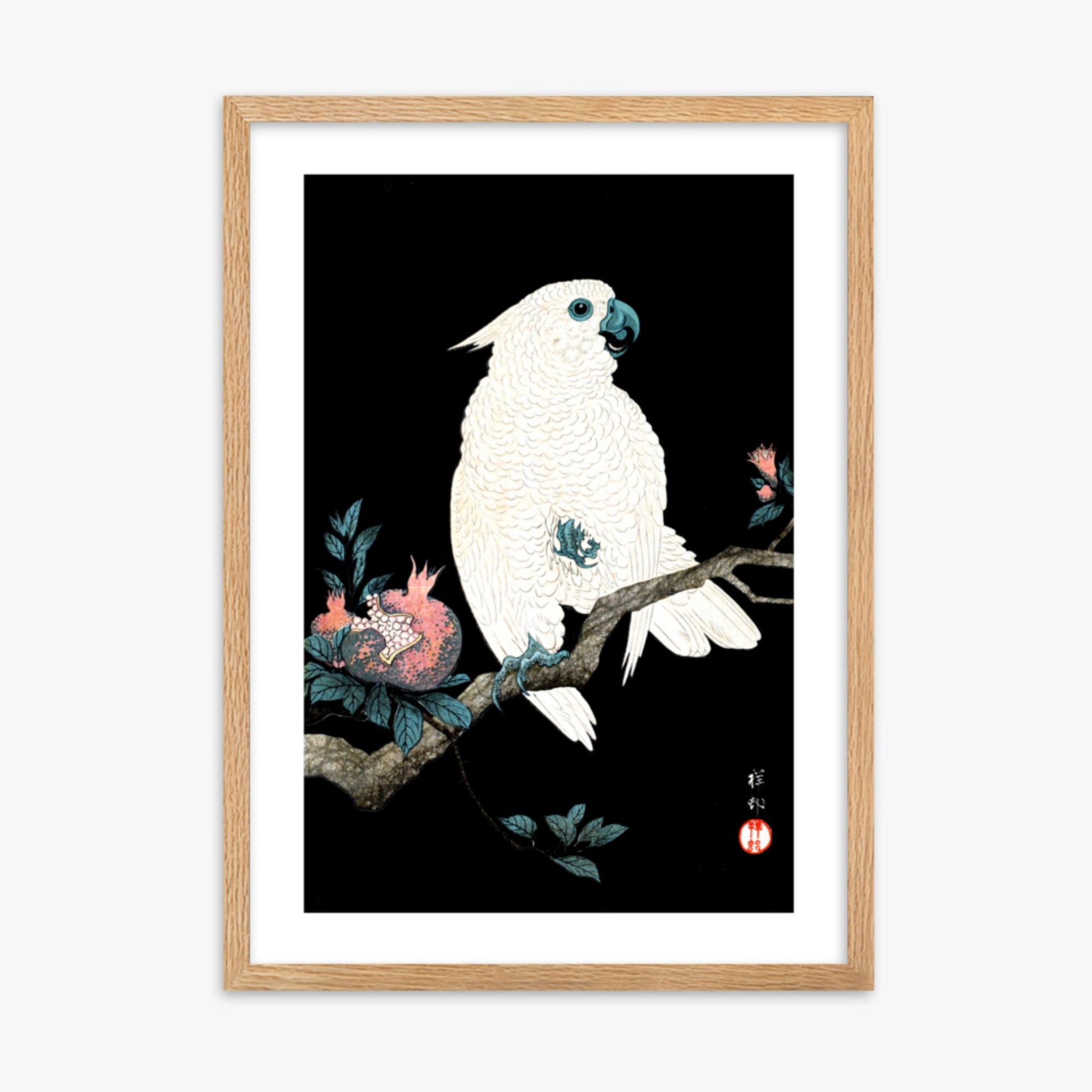 Ohara Koson - Cockatoo with Pomegranate 50x70 cm Poster With Oak Frame