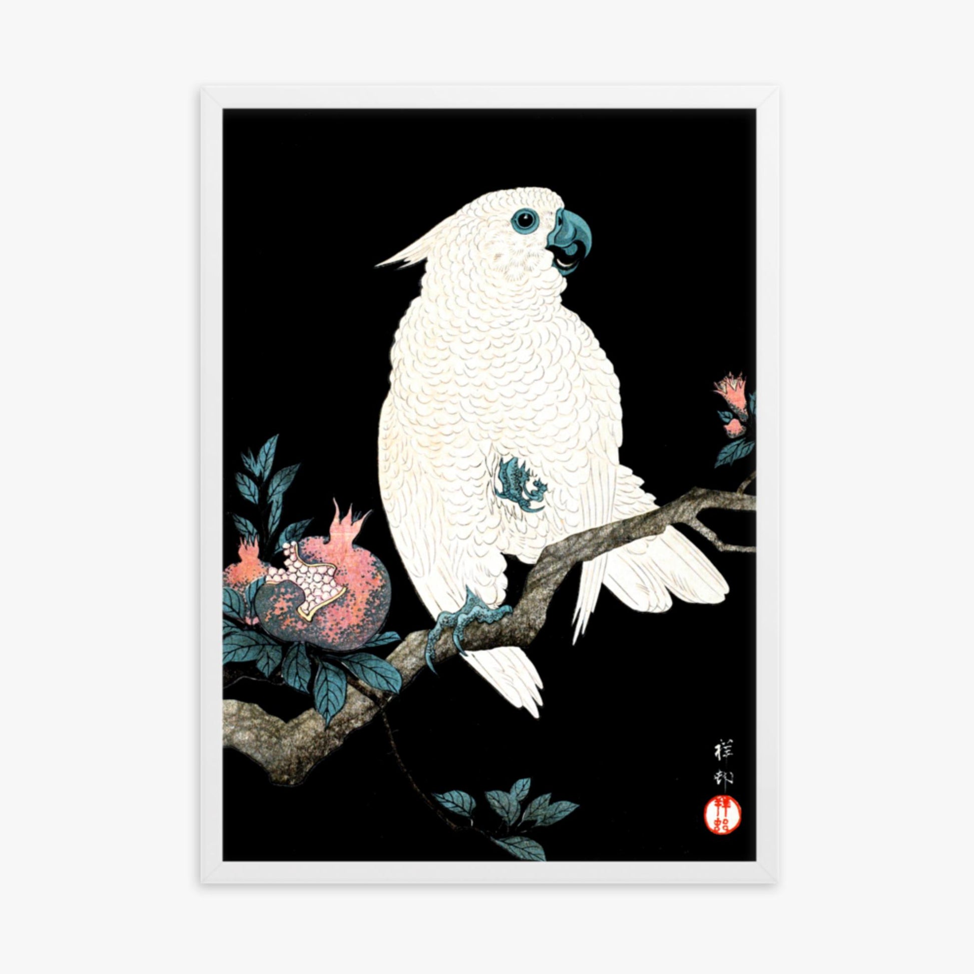 Ohara Koson - Cockatoo with Pomegranate 50x70 cm Poster With White Frame