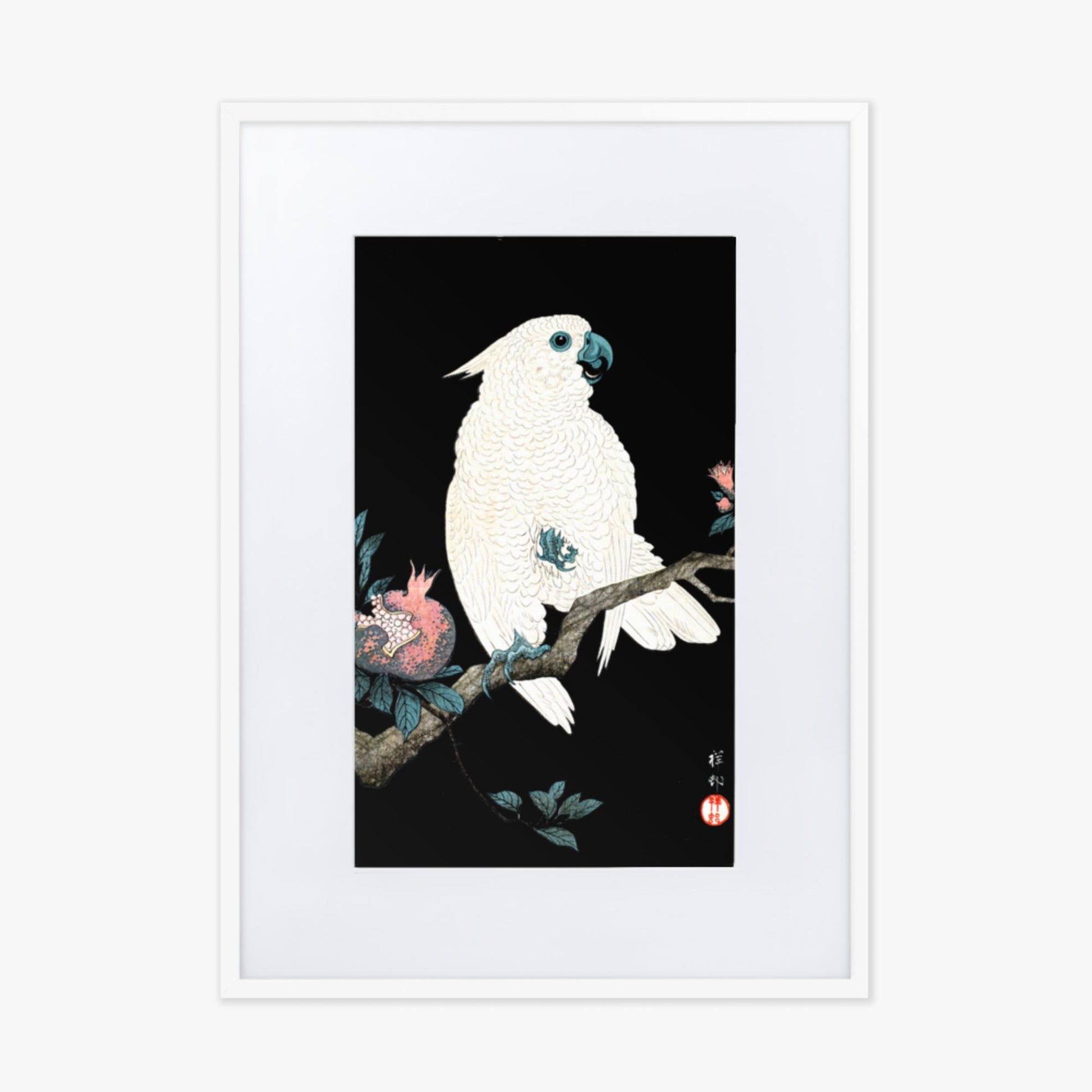 Ohara Koson - Cockatoo with Pomegranate 50x70 cm Poster With White Frame