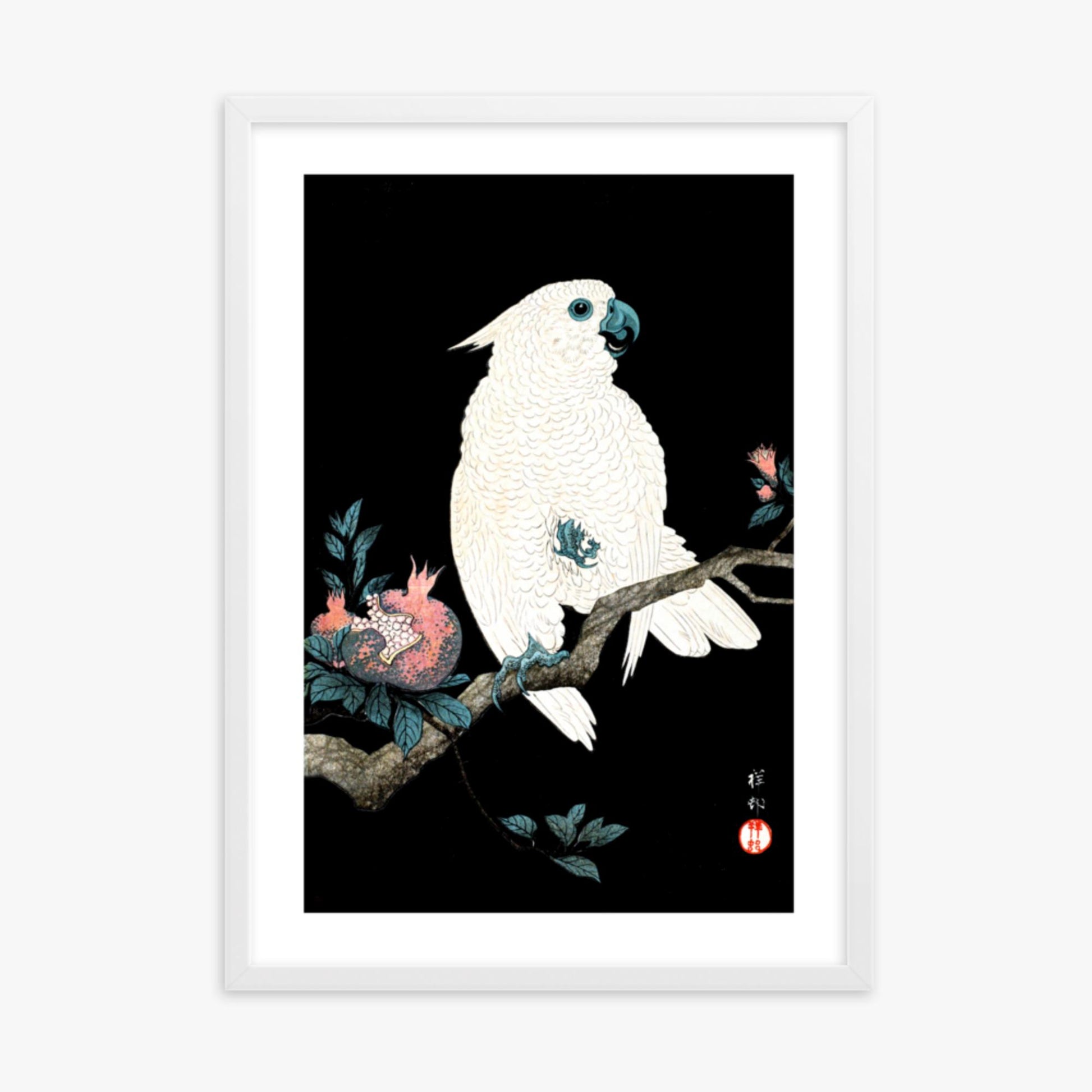 Ohara Koson - Cockatoo with Pomegranate 50x70 cm Poster With White Frame