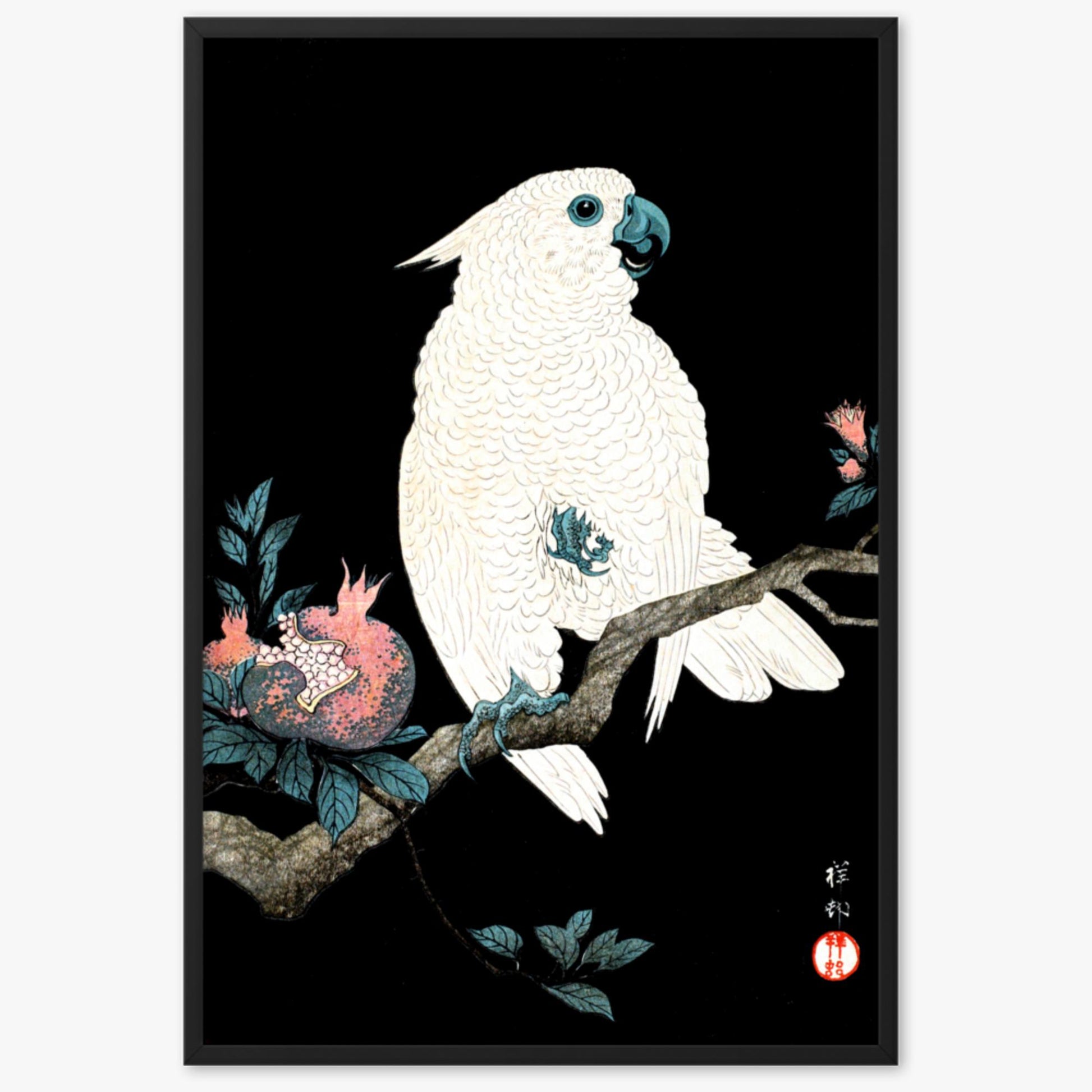 Ohara Koson - Cockatoo with Pomegranate 61x91 cm Poster With Black Frame