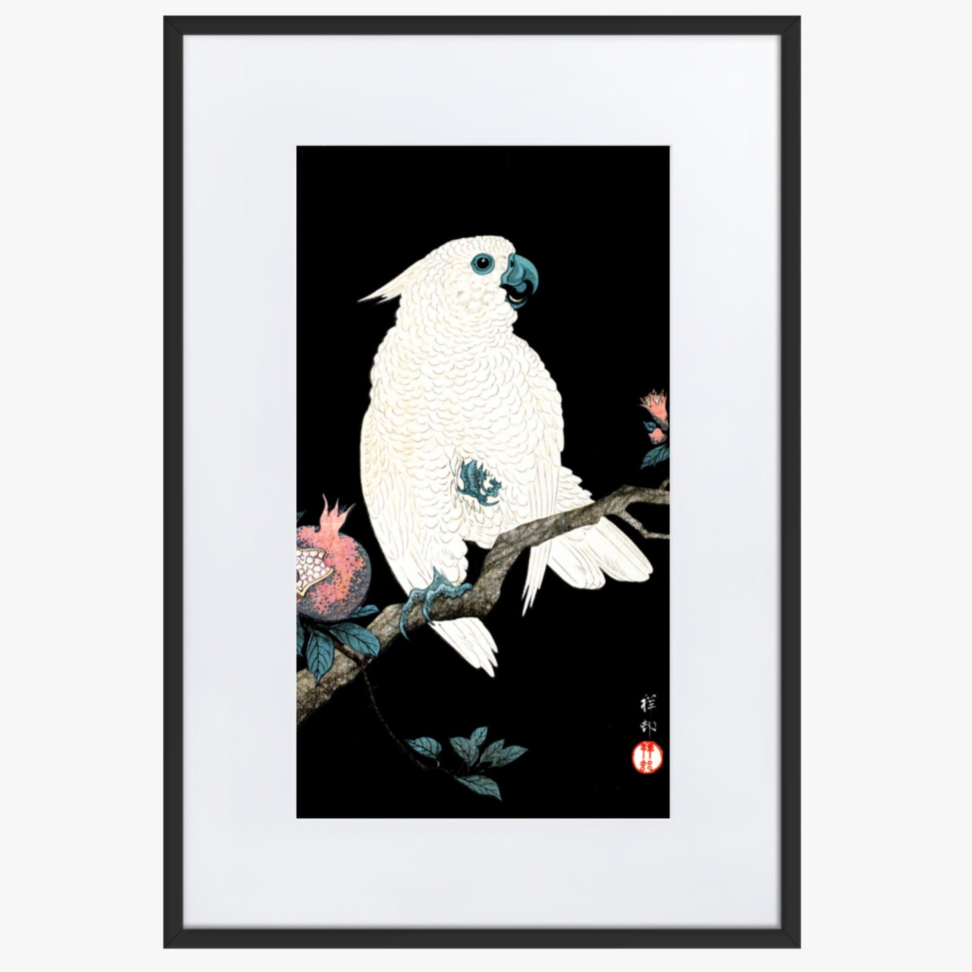 Ohara Koson - Cockatoo with Pomegranate 61x91 cm Poster With Black Frame