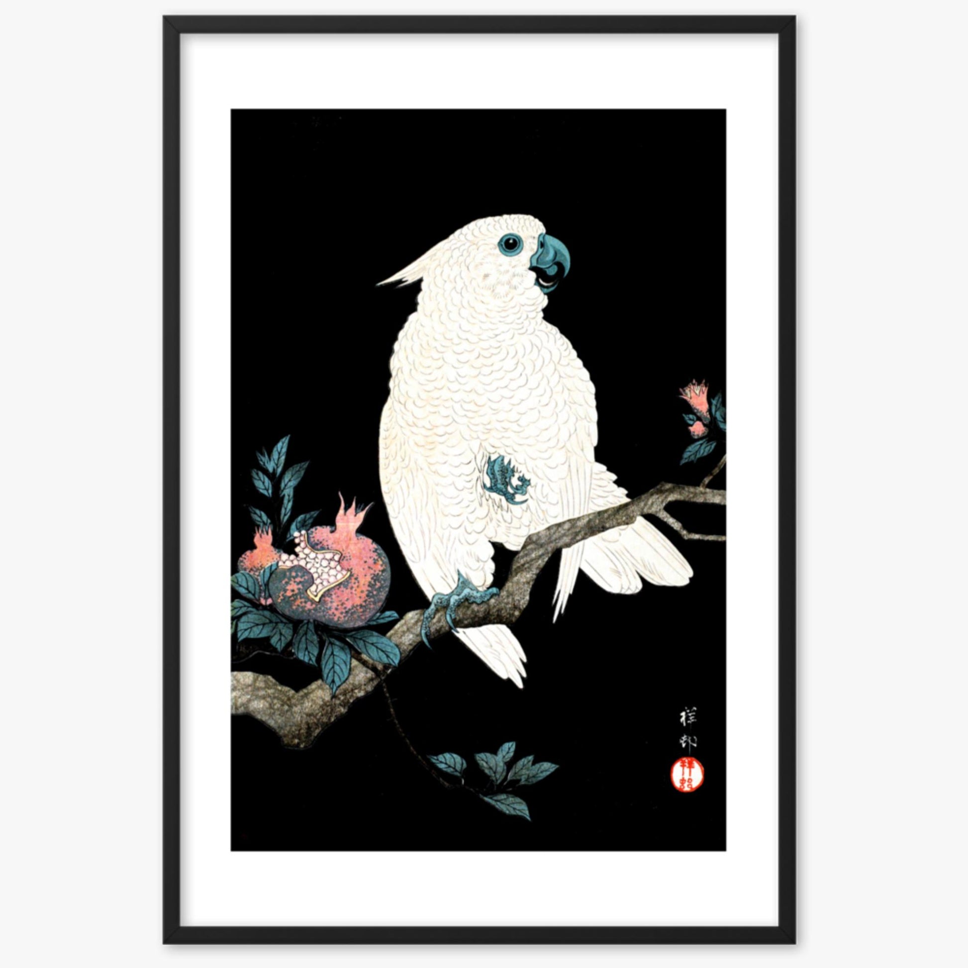 Ohara Koson - Cockatoo with Pomegranate 61x91 cm Poster With Black Frame