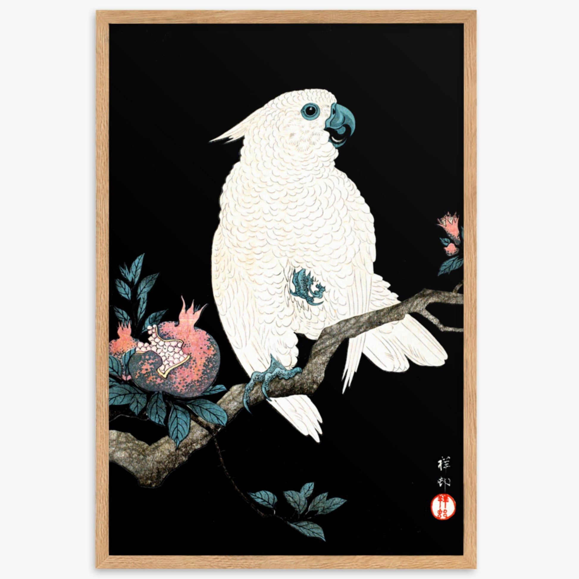 Ohara Koson - Cockatoo with Pomegranate 61x91 cm Poster With Oak Frame