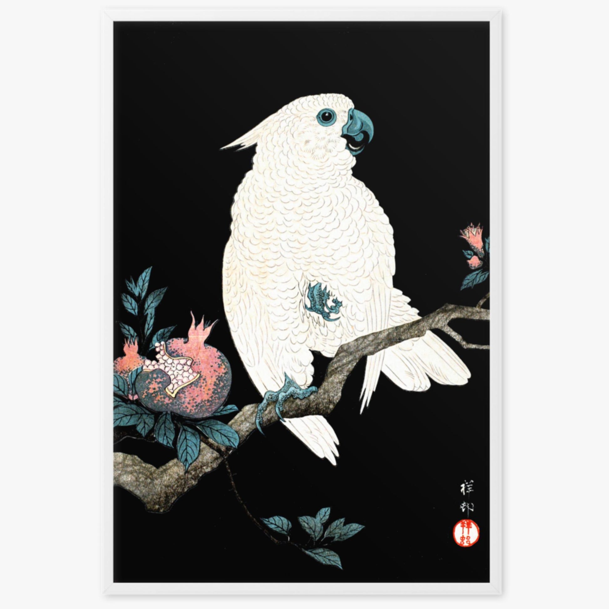 Ohara Koson - Cockatoo with Pomegranate 61x91 cm Poster With White Frame