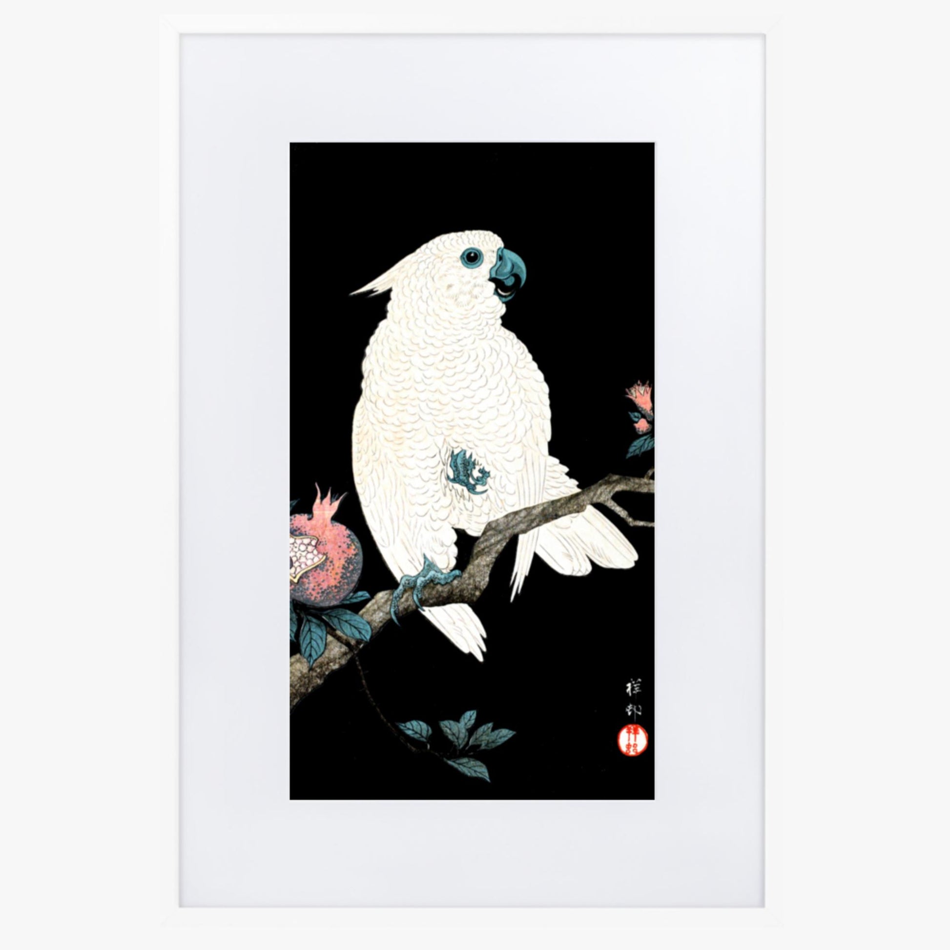 Ohara Koson - Cockatoo with Pomegranate 61x91 cm Poster With White Frame