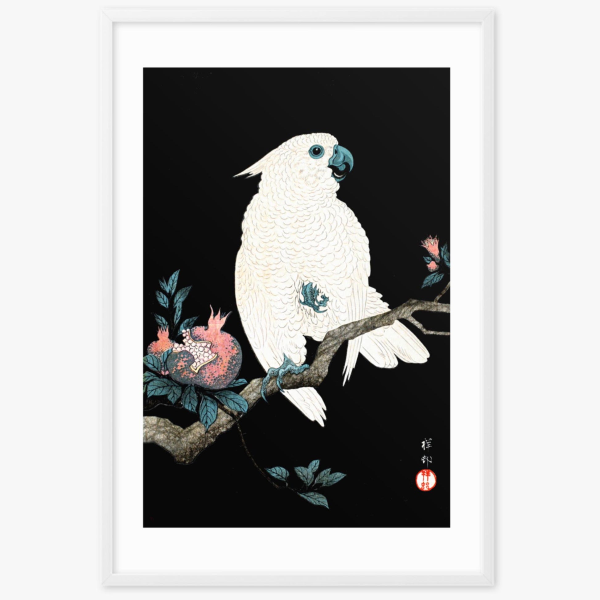 Ohara Koson - Cockatoo with Pomegranate 61x91 cm Poster With White Frame