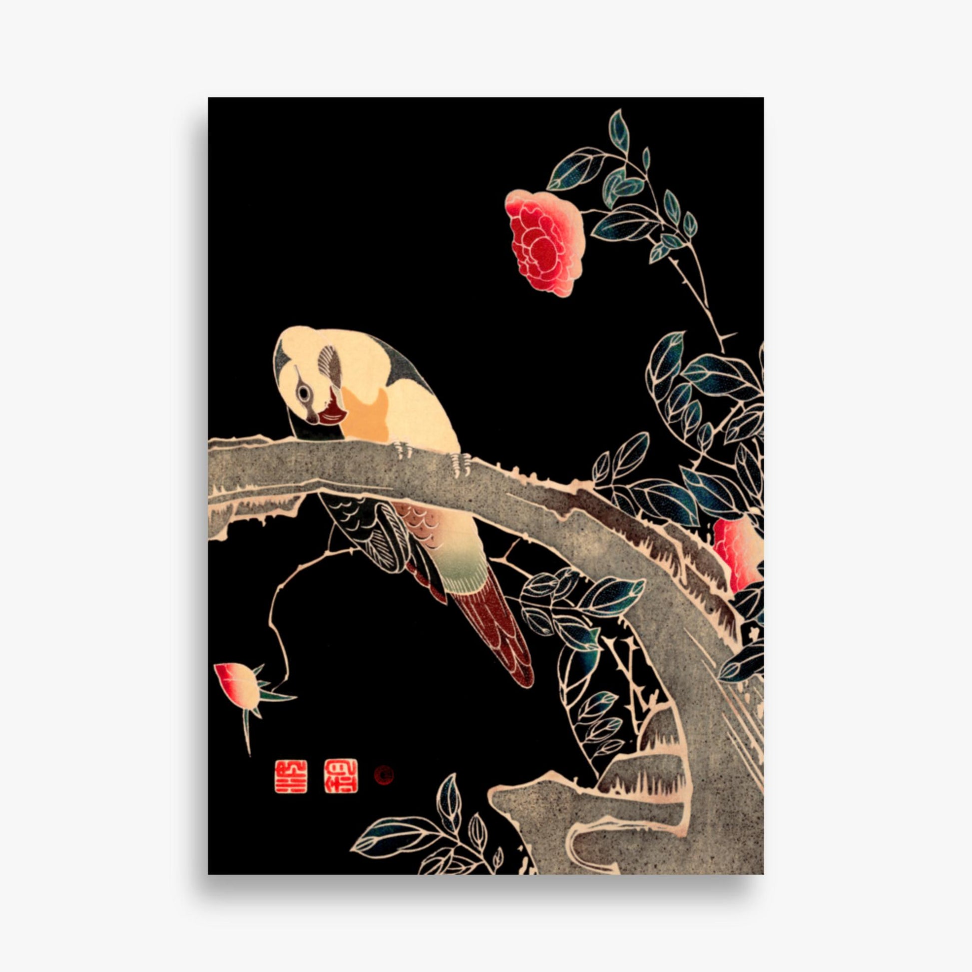 Ito Jakuchu - Parrot on the Branch of a Flowering Rose Bush 50x70 cm Poster